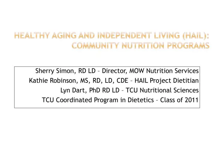 healthy aging and independent living hail community nutrition programs