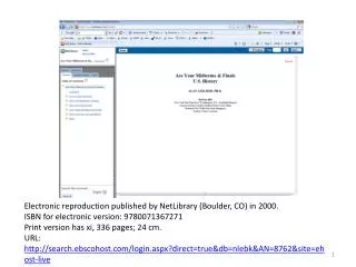 Electronic reproduction published by NetLibrary (Boulder, CO) in 2000.