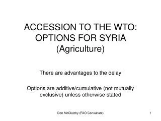 ACCESSION TO THE WTO: OPTIONS FOR SYRIA (Agriculture)