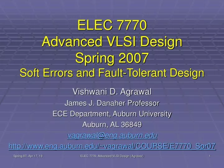 elec 7770 advanced vlsi design spring 2007 soft errors and fault tolerant design