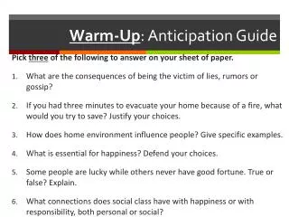 Warm-Up : Anticipation Guide