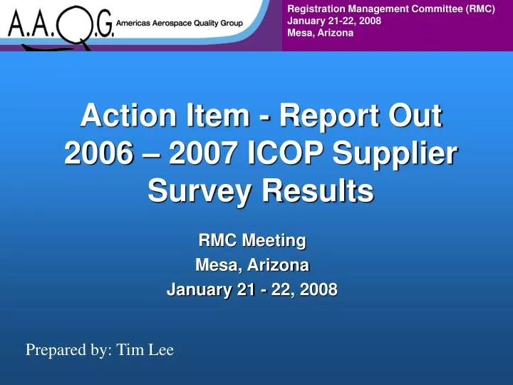 action item report out 2006 2007 icop supplier survey results
