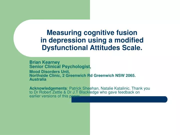 measuring cognitive fusion in depression using a modified dysfunctional attitudes scale