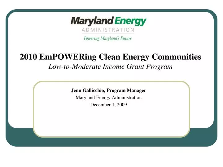 jenn gallicchio program manager maryland energy administration december 1 2009