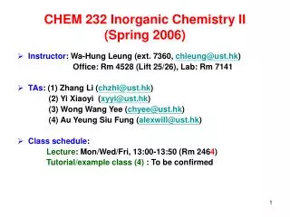CHEM 232 Inorganic Chemistry II (Spring 2006)
