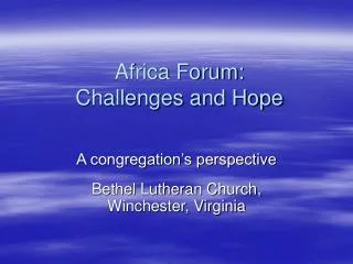 Africa Forum: Challenges and Hope