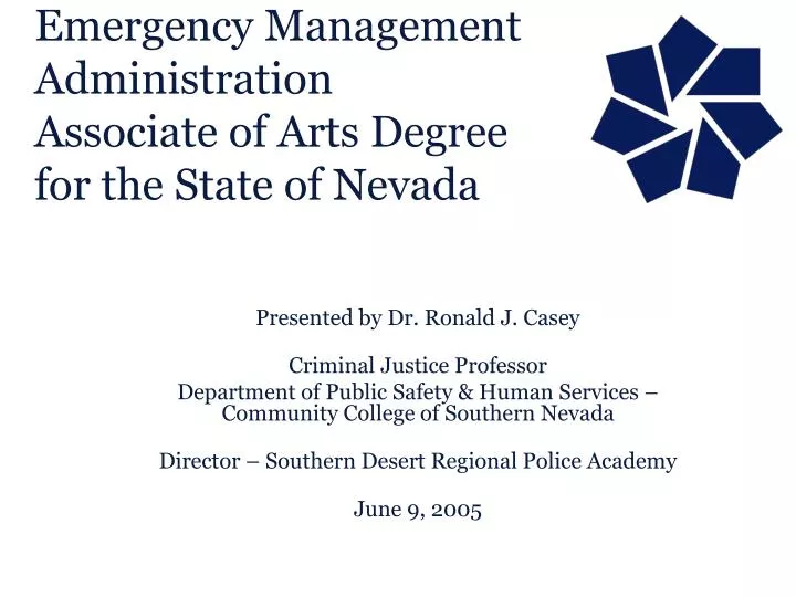 emergency management administration associate of arts degree for the state of nevada