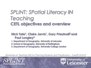 SPLINT: SPatial Literacy IN Teaching CETL objectives and overview