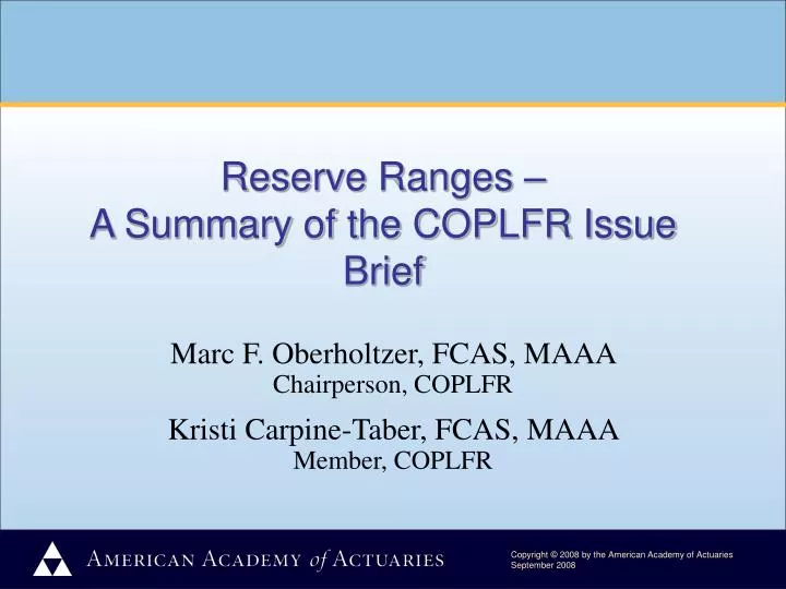 reserve ranges a summary of the coplfr issue brief