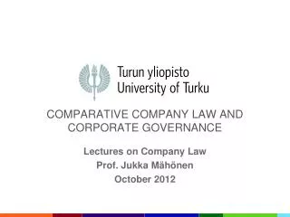 COMPARATIVE COMPANY LAW AND CORPORATE GOVERNANCE