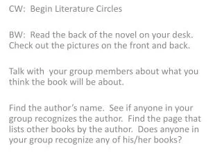 CW: Begin Literature Circles