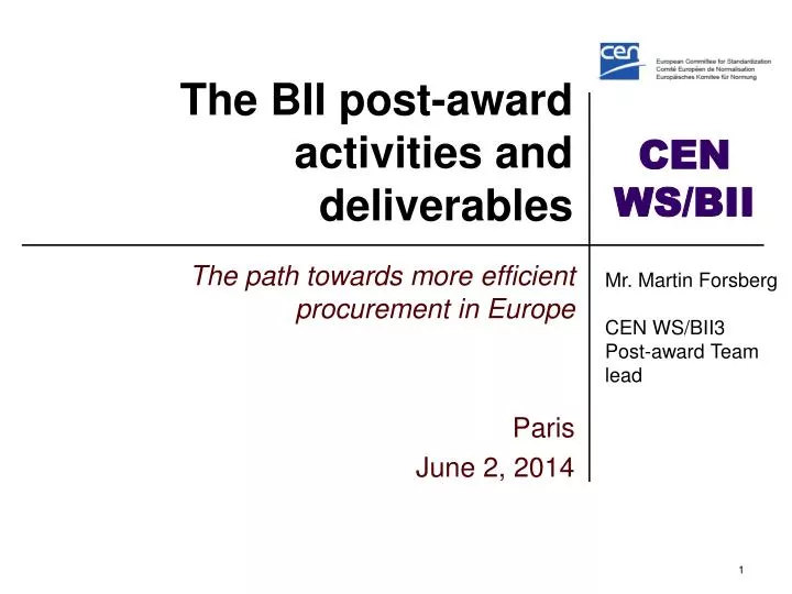 the bii post award activities and deliverables