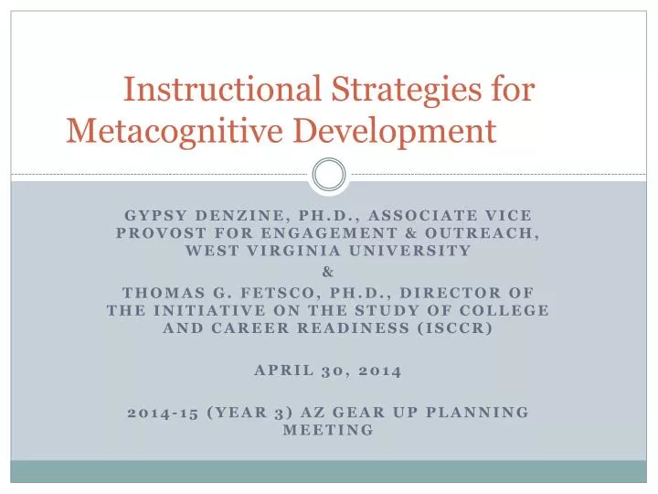 instructional strategies for metacognitive development
