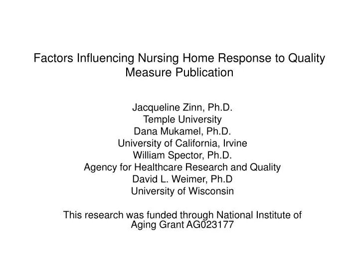 factors influencing nursing home response to quality measure publication