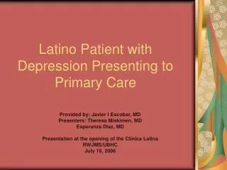 Latino Patient with Depression Presenting to Primary Care
