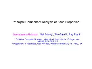 Principal Component Analysis of Face Properties