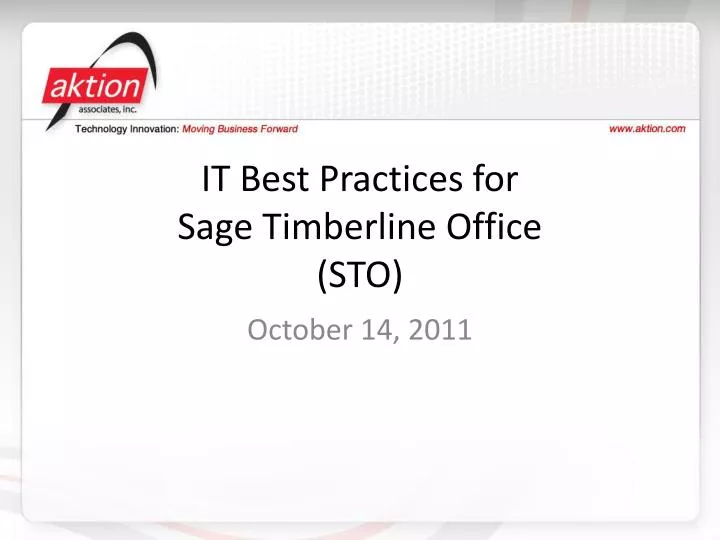 it best practices for sage timberline office sto