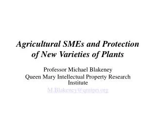 Agricultural SMEs and Protection of New Varieties of Plants