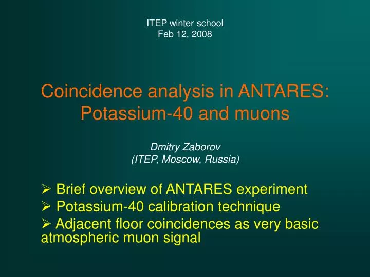 coincidence analysis in antares potassium 40 and muons