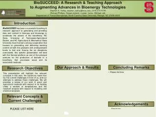 BioSUCCEED : A Research &amp; Teaching Approach to Augmenting Advances in Bioenergy Technologies