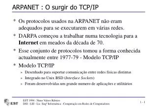 arpanet o surgir do tcp ip