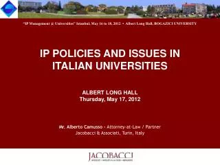 IP POLICIES AND ISSUES IN ITALIAN UNIVERSITIES