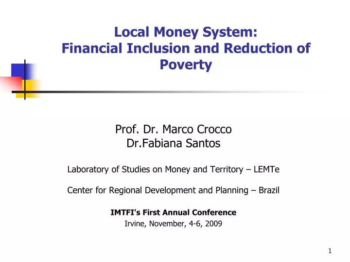 local money system financial inclusion and reduction of poverty