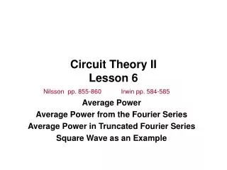 Circuit Theory II Lesson 6