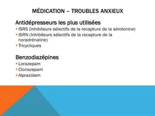 Médication – Troubles anxieux