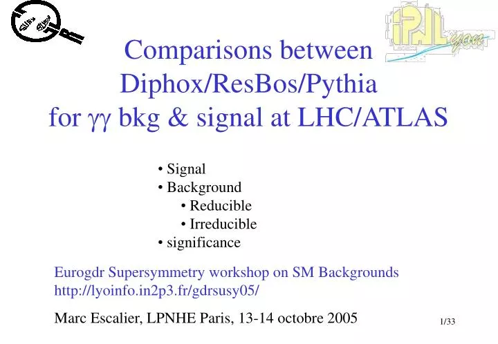 comparisons between diphox resbos pythia for gg bkg signal at lhc atlas