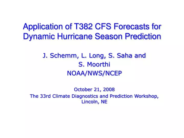 application of t382 cfs forecasts for dynamic hurricane season prediction