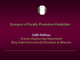 Synopsis of Faculty Promotion Guidelines