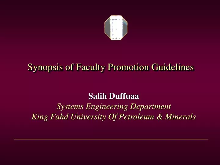 synopsis of faculty promotion guidelines