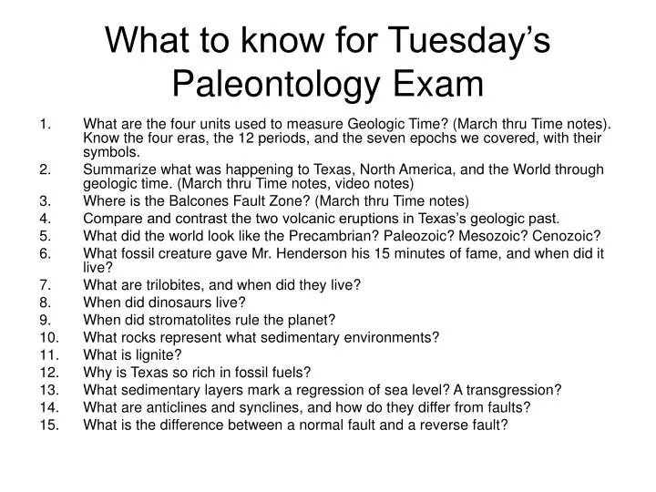what to know for tuesday s paleontology exam