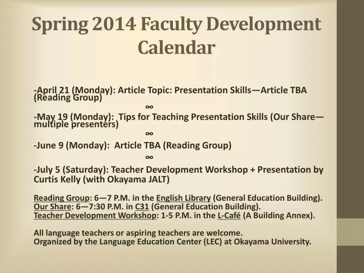 spring 2014 faculty development calendar