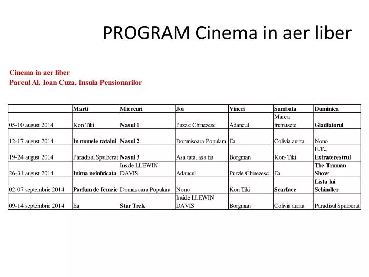 program cinema in aer liber