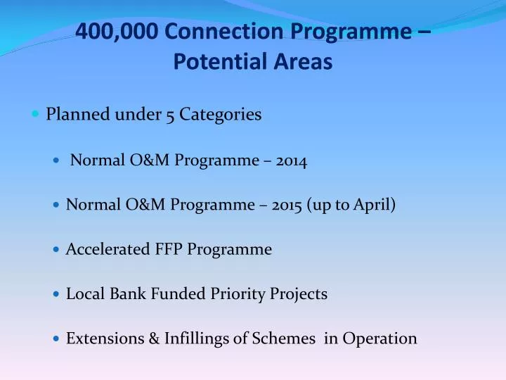 400 000 connection programme potential areas