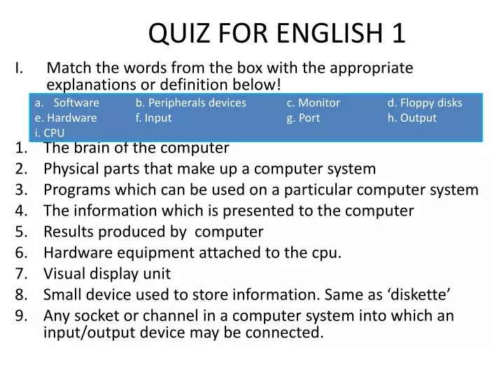 quiz for english 1