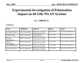 Experimental Investigation of Polarization Impact on 60 GHz WLAN Systems