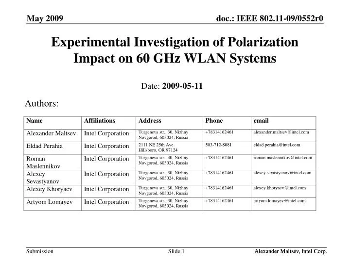 experimental investigation of polarization impact on 60 ghz wlan systems