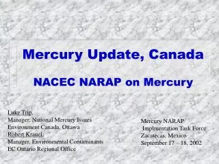 Mercury Update, Canada NACEC NARAP on Mercury