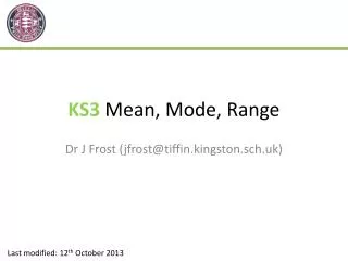 KS3 Mean, Mode, Range