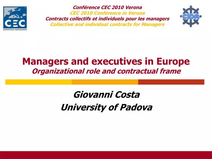 managers and executives in europe organizational role and contractual frame