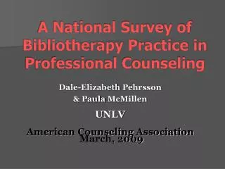 A National Survey of Bibliotherapy Practice in Professional Counseling