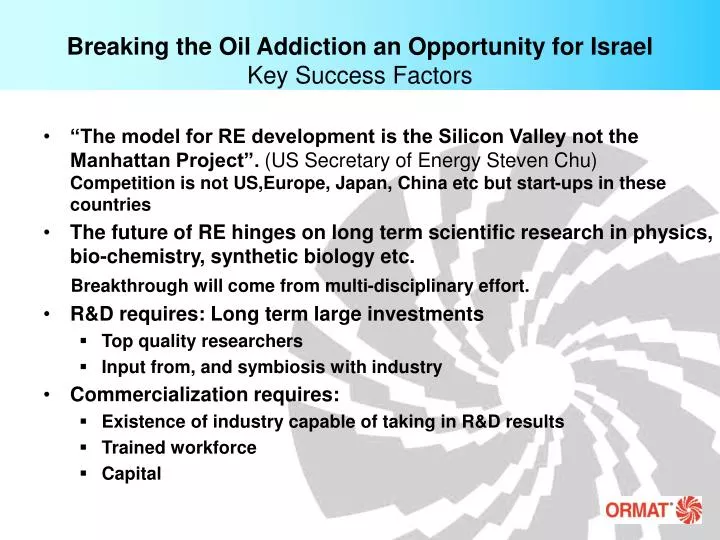 breaking the oil addiction an opportunity for israel key success factors