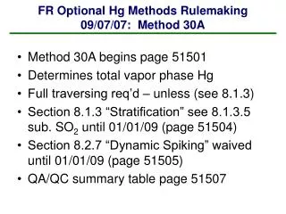 FR Optional Hg Methods Rulemaking 09/07/07: Method 30A