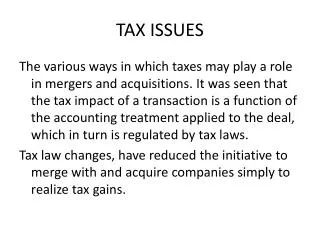 TAX ISSUES