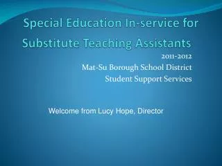 Special Education In-service for Substitute Teaching Assistants