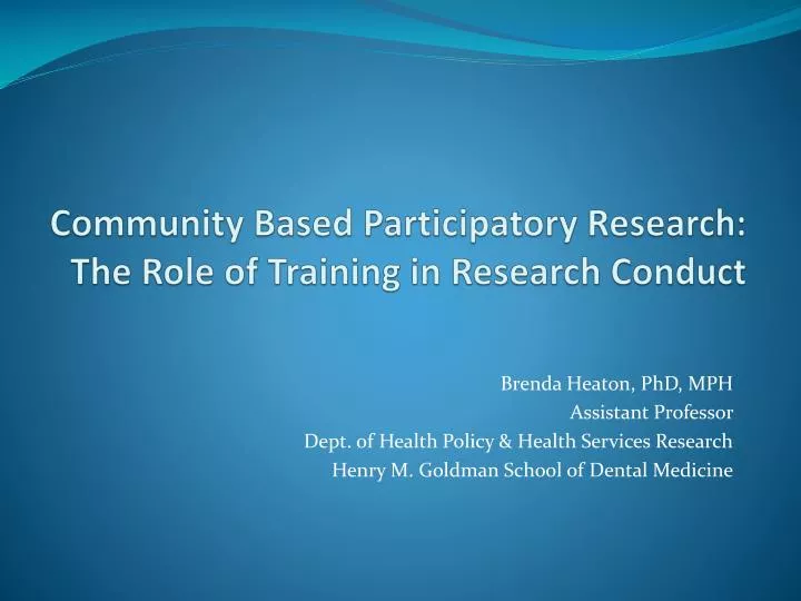community based participatory research the role of training in research conduct