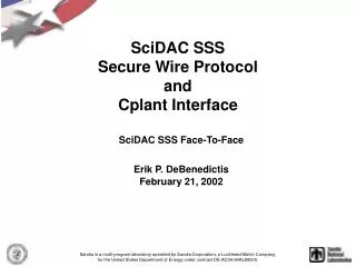 SciDAC SSS Secure Wire Protocol and Cplant Interface